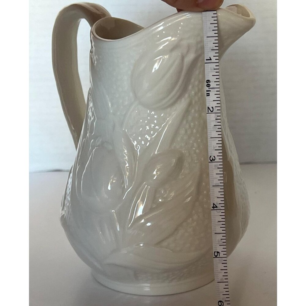 Vintage Bombay Company White Ceramic Pitcher Embossed Tulip Relief - Picture 6 of 6